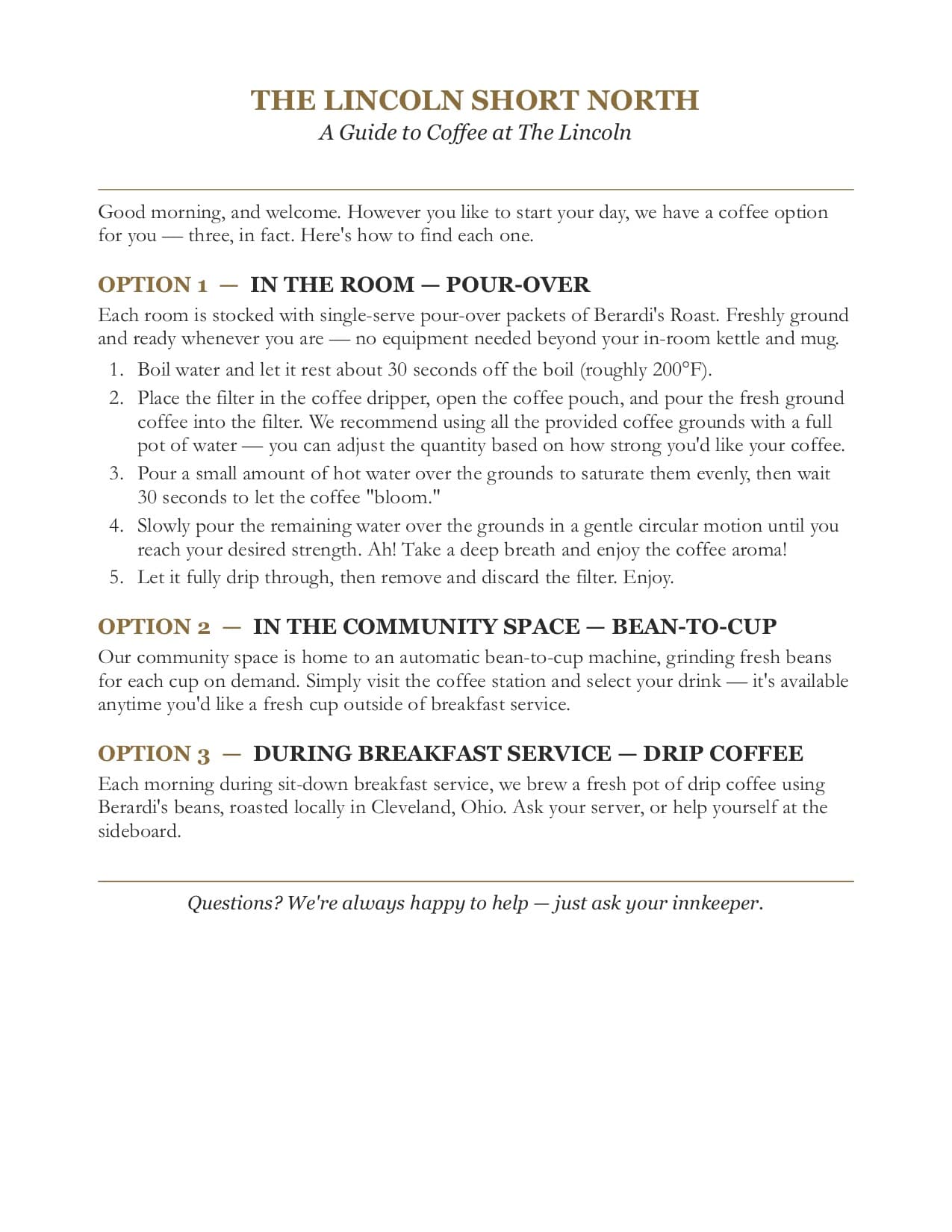 A Guide to Coffee at The Lincoln A Guide to Coffee at The Lincoln